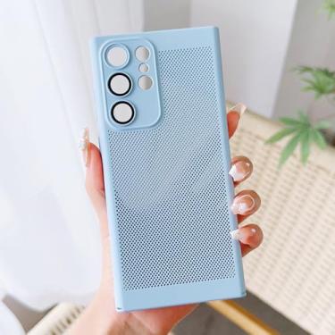 Imagem de Capa de telefone fina e respirável com dissipação de calor para Samsung Note 20 S23 S24 Ultra S22 S21 Plus A53, proteção de lente, capa à prova de choque, S azul, para Samsung S22Ultra