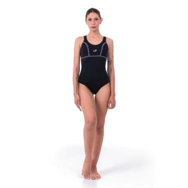 Imagem de Maiô Helanca Pespontado para Natação e Hidroginástica Costas Fechadas, Hammerhead, Preto/Cinza, P