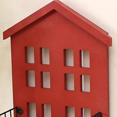 Imagem de Prateleira de Armazenamento de Parede de Casa de Madeira Criativa Minimalista - Organizador de Decoração de Quarto e Sala de Estar (Vermelho)