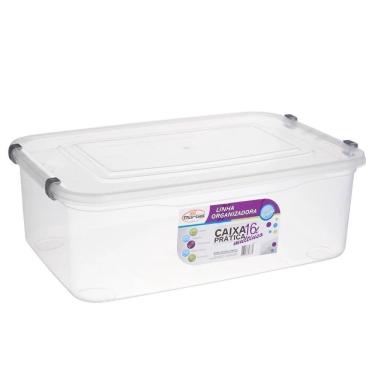 Imagem de Caixa Organizadora 16 Litros Transparente Multiuso Lavanderia Medicamentos Armario Porta Treco Cosmeticos Brinquedos