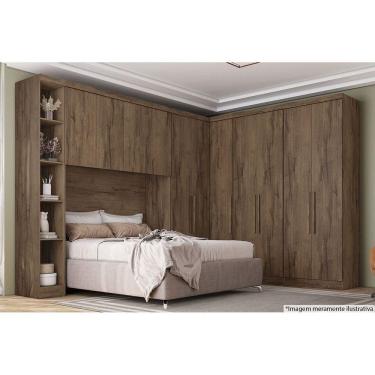 Imagem de Modulado De Quarto Armário Cantoneira Rizon-linea C- 4 Prateleiras Cumaru