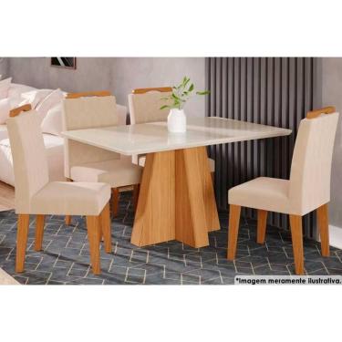 Imagem de Sala De Jantar Completa Patricia C- Tampo Madeirado C- Vidro Canto Reto 130x80cm E 4 Cadeiras Paola Nature-madeirado-suede Nude - Cimol