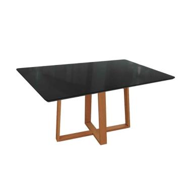 Imagem de Mesa De Sala Jantar Elma Madeira Maciça C-tampo Madeirado C- Vidro 90x160cm Carvalho-preto Fosco-vidro Preto - Kappesberg
