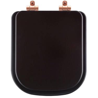 Imagem de Assento Sanitário Poliéster Soft Close Piano Marrom Fosco Para Vaso Deca Com Ferragem Rose Gold