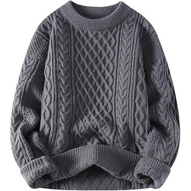 Imagem de Camisola Masculina De Inverno Vintage O Nec Pulôveres De Malha De Cor Sólida Homens Camisolas De Tricô, Gray, XXL