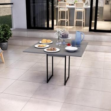 Imagem de Mesa de Jantar Industrial Moderna, 90 x 90 cm, 4 Lugares, Pés em Aço Carbono, Preta (Cinza)