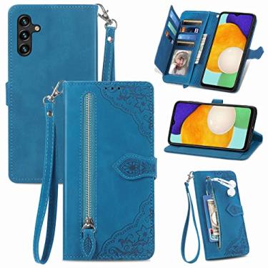 Imagem de Furiet Capa carteira para Samsung Galaxy A13 5G com cordão de pulso, estampa floral bolso flip flip suporte para cartão capa de telefone para A04S M13 G5 A 13 2022 13A A135G SM A136U mulheres homens