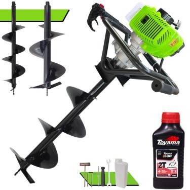 Imagem de Trado Perfurador de Solo Máquina Fura Terra Menegotti MPS52 À Gasolina 2T 52cc 1,8HO 9.000rpm + Brocas 80x20, 80x25 e 80x30 + EXTRA ÓLEO TOYAMA 2T