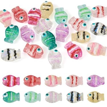 Imagem de Spritewelry Lampwork Contas de peixe de vidro coloridas oceano contas de peixe dourado para fabricação de joias, 20 peças, desenho 3D, contas de peixe desenhadas à mão para pulseiras faça você mesmo
