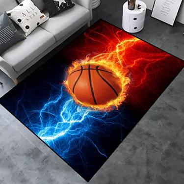Imagem de Ice Fire Basketball Decoração de casa Impresso Tapetes de área grande para menino adolescente crianças quarto sala de jogos, tapete de chão interno de borracha antiderrapante tapete de ioga, veludo cristal durável sem pelos tapete de chão para sala de estar sofá