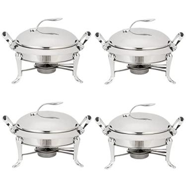 Imagem de Conjunto de prato de atrito 3L, servidor de buffet redondo de aço inoxidável de tamanho completo com panelas, tampa e suportes de combustível, para festa de catering, jantar de casamento, aquecedor
