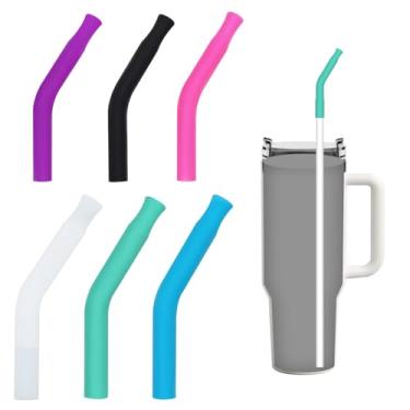 Imagem de KEIFIN Conjunto de 6 pontas de canudo de silicone de 6 mm e 8 mm reutilizáveis de grau alimentício para canudos de vidro de metal, capas de cotovelo substituíveis, adequadas para canudos de diâmetro