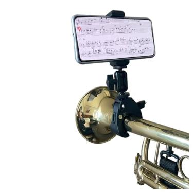 Imagem de TAFALAA Suporte de telefone ajustável para trompete para banda marcial, trompete militar, corneta, trombone clarinete, oboé (1,6-4,3 cm ajustável)