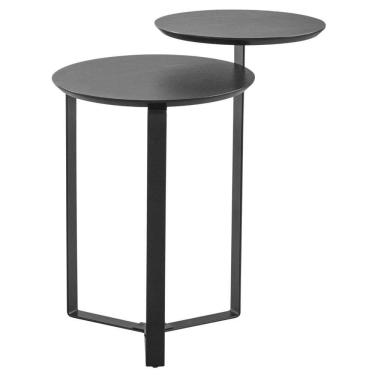 Imagem de Mesa Lateral Industrial Chanfrada Artesano 44 Cm (largura) 2 Tampos Mdp Nero (preto) Pé Aço Preto