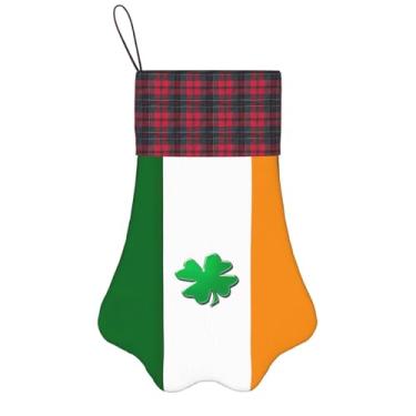 Imagem de SKKNT Meias de Natal com estampa de bandeira irlandesa, animais de estimação, decoração de Natal, cães, gatos, árvore, presente conveniente