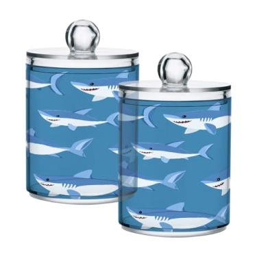 Imagem de Qilmy Pacote com 2 unidades de suporte Qtip de tubarão, frascos de boticário de 400 ml, vasilha organizadora de banheiro para cotonetes, bolas de algodão, almofadas de maquiagem, fio dental, sais de