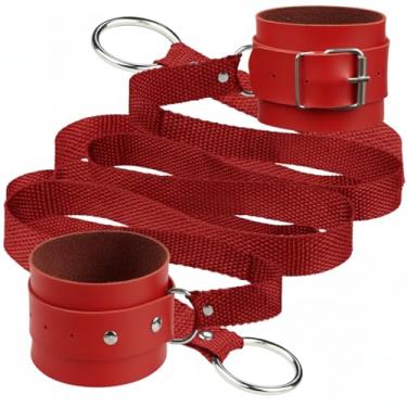 Imagem de Algema Bracelete Ajustável em Couro Sintético com Tiras Longas e Argolas Metálicas Sex Shop (Vermelho, Unico)