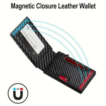 Imagem de Carteira masculina fina de fibra de carbono – Carteira minimalista com bloqueio de RFID com mecanismo pop-up de acesso rápido, capacidade de cartão 9-13, carteira flip inteligente