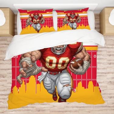 Imagem de Allenjoy Conjunto de edredom Kansas City American Football Red Pride com 2 fronhas para homens, adolescentes, fãs de quarto de bebê, quarto de bebê, lavável na máquina, tamanho casal