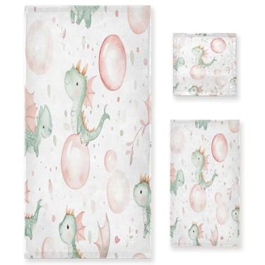 Imagem de xigua Cute Bubbles and Dragons conjunto de toalhas de banheiro absorvente macio 3 peças toalha de banho toalha de mão toalhas decorativas para banheiro, academia, hotel, praia, piscina