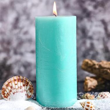 Imagem de Vela perfumada Ocean Breeze – 7 x 15 cm, queima de 75 horas, vela costeira azul texturizada com fragrância de sal marinho e madeira flutuante, coluna de aromaterapia refrescante de ar de luxo para