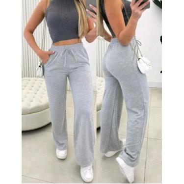 Imagem de Calça pantalona de lanzinha feminina cintura alta - estacao, Cinza, P