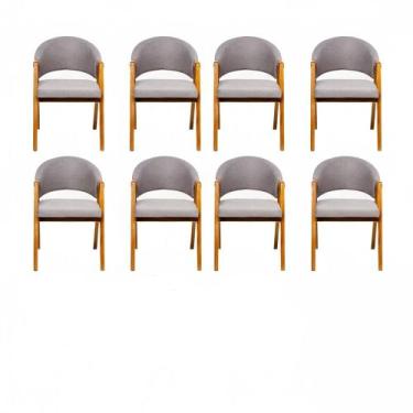 Imagem de Kit 8 Cadeiras Sala de Jantar Premium com Braço Madeira Maciça Linho M
