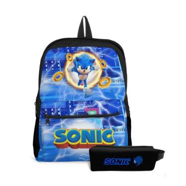 Imagem de Kit Mochila com Bolso e Estojo Escola Infantil Sonic Menino  - Thuco