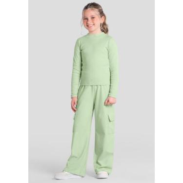 Imagem de Calça wide leg infantil menina em molecotton Brandili, Verde, 4