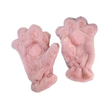 Imagem de Luvas De Inverno Femininas Quentes De Pelúcia Com Patas De Urso, Luvas