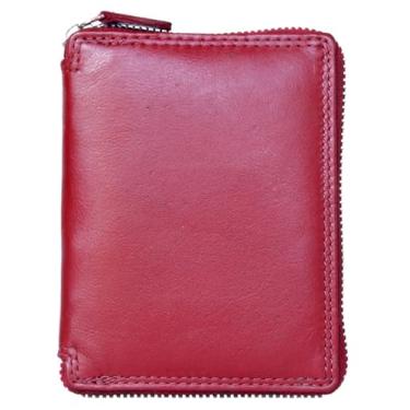 Imagem de Carteira de couro genuíno vermelho escuro com zíper