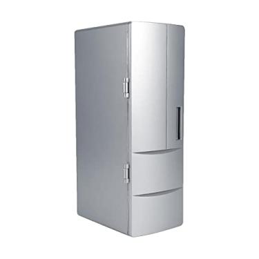 Imagem de KACEPAR Mini refrigerador e aquecedor portátil, mini geladeira USB, mini geladeira USB de 5 V, 10 W, com luz LED, economia de energia, para quarto, carro, escritório, prata