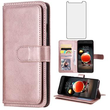 Imagem de Compatível com LG Aristo 2 3 Plus/Zone 4/K8 Plus 2018 K8S/Fortune 2/Phonenix 4/Risio 3 Capa carteira para celular de vidro temperado com suporte de cartão para Astro 2+ 3+ K8+ 4G ouro rosa