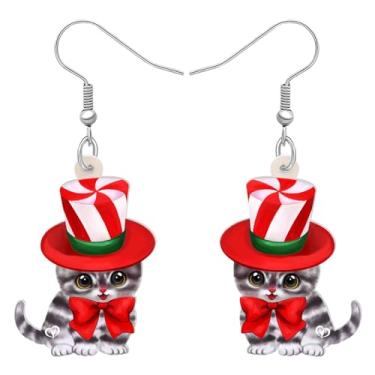 Imagem de DALANE Acrílico anime chapéu de Natal brincos gato gatinho animais de estimação pingente gota doce joias presentes para mulheres meninas crianças amantes de gatos amuletos, Medium, Acrílico, Sem pedra