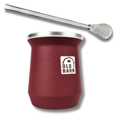 Imagem de Kit Tereré 1 Cuia Térmica Parede Dupla De Alumínio Old Barn 1 Bomba Lisa Cromada 19cm Cor:Vermelho