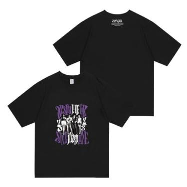 Imagem de Camiseta Aespa Concert Star Style Merchandise for Fans Support Printed Tee Shirt Cotton Round Neck Short Sleeve Top, Preto, G