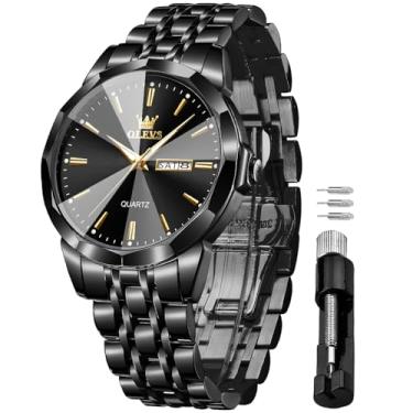 Imagem de OLEVS Relógio de pulso analógico masculino moderno com aço inoxidável/à prova d'água/rosto grande/luminoso, 3615: preto