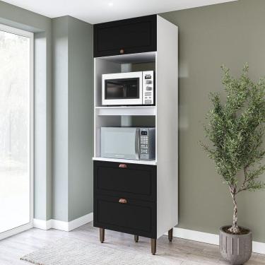 Imagem de Torre Quente 1 Porta 2 Gavetas 2 Nichos para Forno Pérola Yescasa Branco / Preto