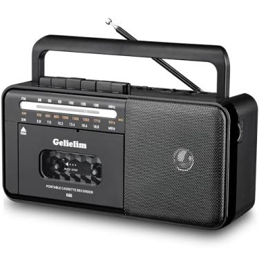 Imagem de Gelielim Fita cassete Bluetooth Boombox, rádio estéreo AM/FM/SW, gravador com alto-falante de 8 W e conector de fone de ouvido, leitor de cartão USB/TF, AC ou alimentado por bateria