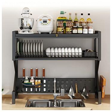 Imagem de Escorredor de louças grande sobre a pia escorredor de pratos com comprimento ajustável e prateleira expansível, conjunto de pendurar copos, suporte de pratos para armazenamento de balcão de cozinha