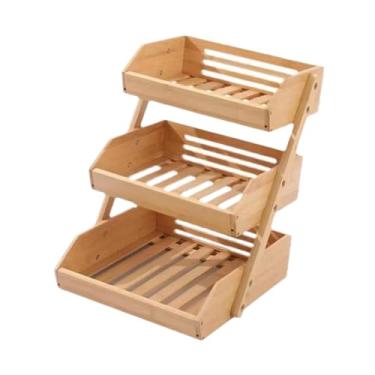 Imagem de WeiLaiKeQi Cesta de frutas de bambu, cesta de mesa, cesta de pão de vegetais, porta-copos para armário, 3 Camadas