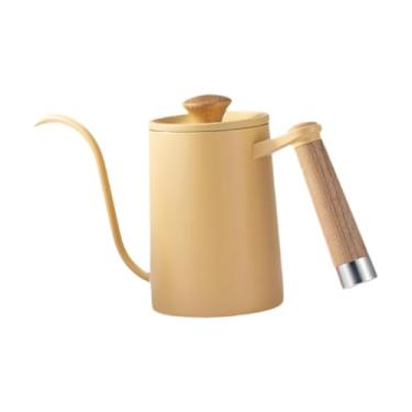 Imagem de Generic Despeje sobre chaleira de café bule de chá de aço inoxidável 600ml pega confortável cafeteira feita à mão chaleira de café para cozinha, Amarelo