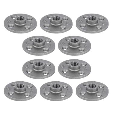 Imagem de PIPE DECOR Flange de piso de ferro maleável de 0,9 cm, pacote com 10, cinza de aço industrial, serve para tubos e acessórios pretos roscados padrão de três oitavos polegadas, prateleiras vintage DIY,