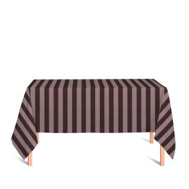 Imagem de Toalha de Mesa Retangular em Tecido Jacquard Marrom Listrado Tradicion