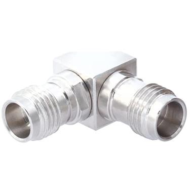 Imagem de withwave Adaptador de micro-ondas fêmea de precisão de 1,85 mm para fêmea de 2,4 mm (ângulo direito), CC para 67 GHz, 50 Ohm, corpo de aço inoxidável