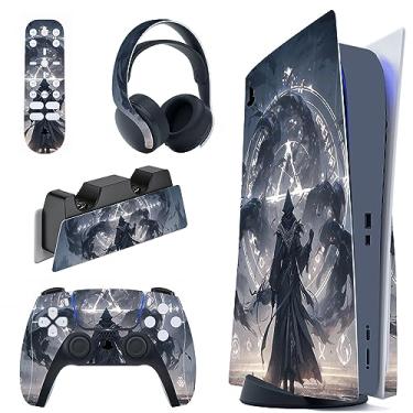 Imagem de PlayVital Runecaster Conjunto completo de decalque skin para console ps5 edição de disco, adesivo de vinil para controle ps5, estação de carregamento, fone de ouvido e controle remoto de mídia