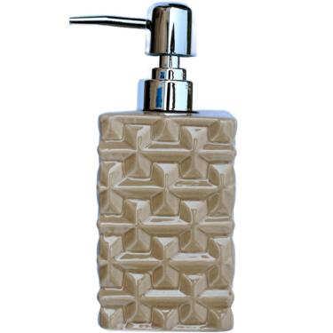 Imagem de Saboneteira Liquida Banheiro Cerâmica Bege E Prata De 350ml
