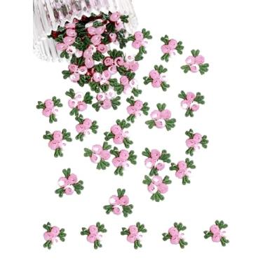 Imagem de 140 peças de mini apliques de flores para roupas, aplique de renda rosa, aplique de bordado de tecido para vestido, chapéu de jeans, mochila, enfeite de faixa de cabeça (rosa)
