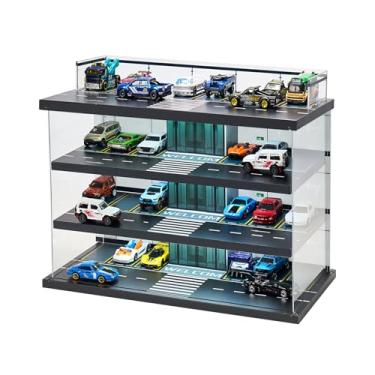 Imagem de GALUMO Vitrine Para Hot Wheels Garage Com Luz Led E Capa De Acrílico, Escala 1/64, Caixa Armazenamento Carrinhos Brinquedo Fundidos, Comporta No Máximo 58 Carrinhos, Garage, Presentes Colecionadores