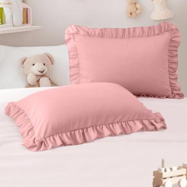 Imagem de Cobedzy Conjunto de 2 fronhas infantis de 33 x 45 cm, rosa claro com babados, microfibra escovada, para meninos e meninas, lavável na máquina